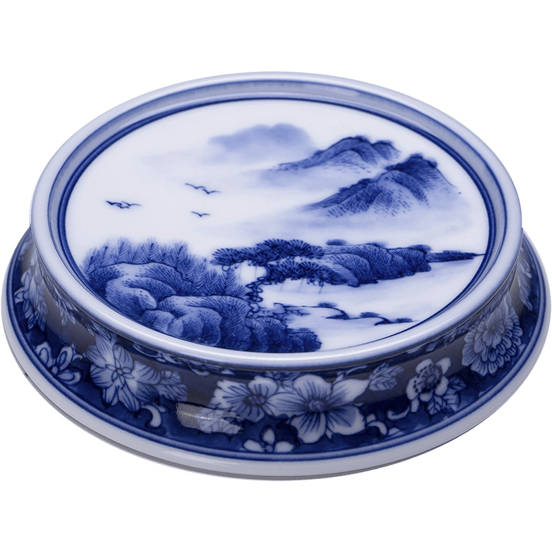 Holy big ceramic cover buy blue and white hoard of hand - made landscape cover all hand jingdezhen kung fu tea accessories cover holder frame