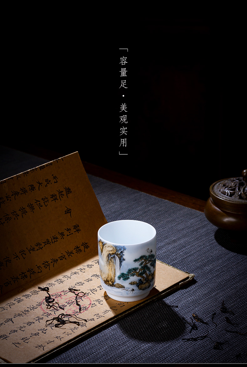 Holy big ceramic sample tea cup master cup hand - made pastel pine crane waterfall and personal cup jingdezhen tea cup by hand