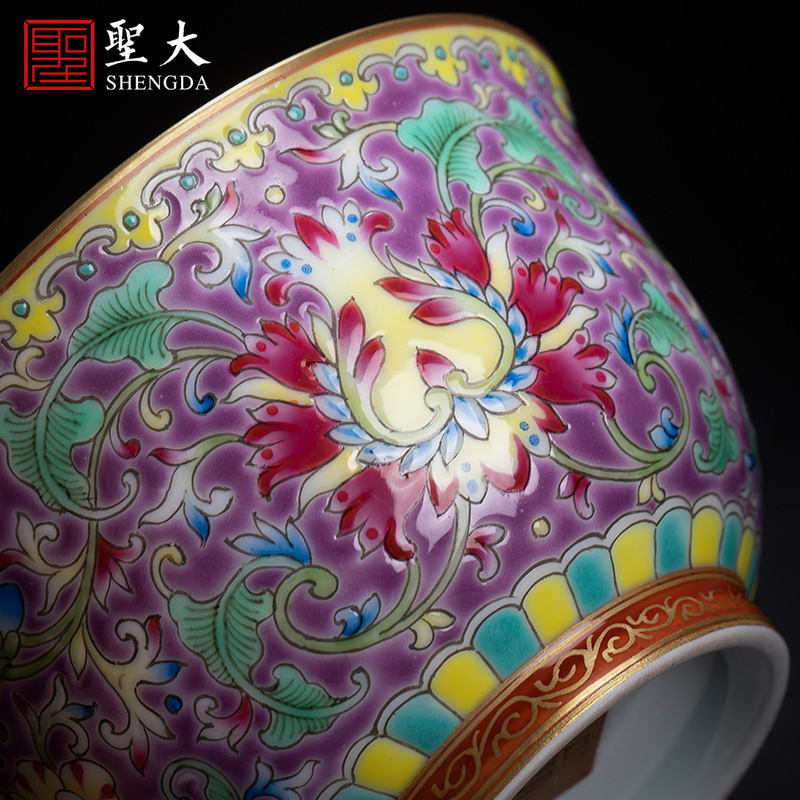 Holy big ceramic hand - made flowers purple colored enamel to tie up branches landscape master cup all hand drawing of jingdezhen tea service