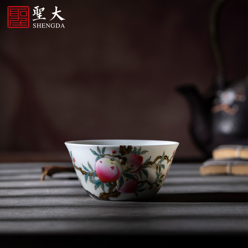 Santa teacups hand - made ceramic kungfu pastel peach lines cylinder cup cup sample tea cup manual of jingdezhen tea service master