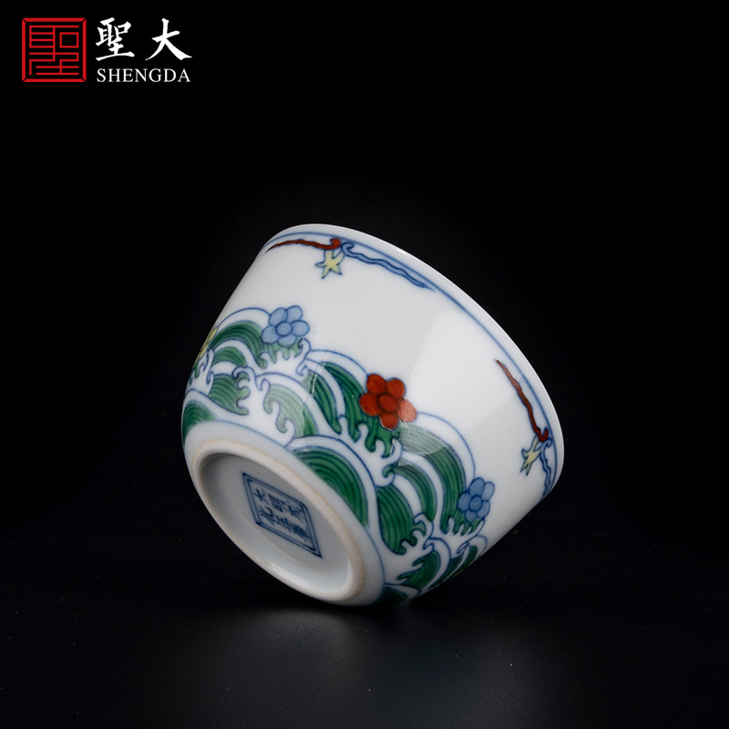 Holy big porcelain doucai bucket color out of the water lines lie fa cup jingdezhen high - grade tea kungfu tea cups