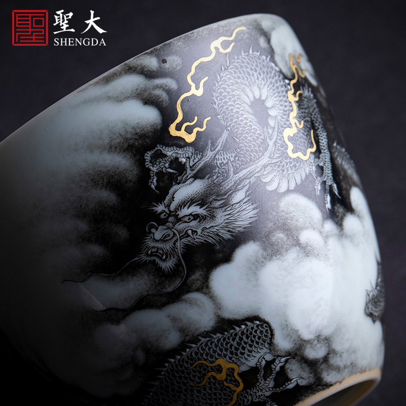 Holy big ceramic kung fu teacups hand - made color ink paint "hidden dragon master cup sample tea cup of jingdezhen tea service