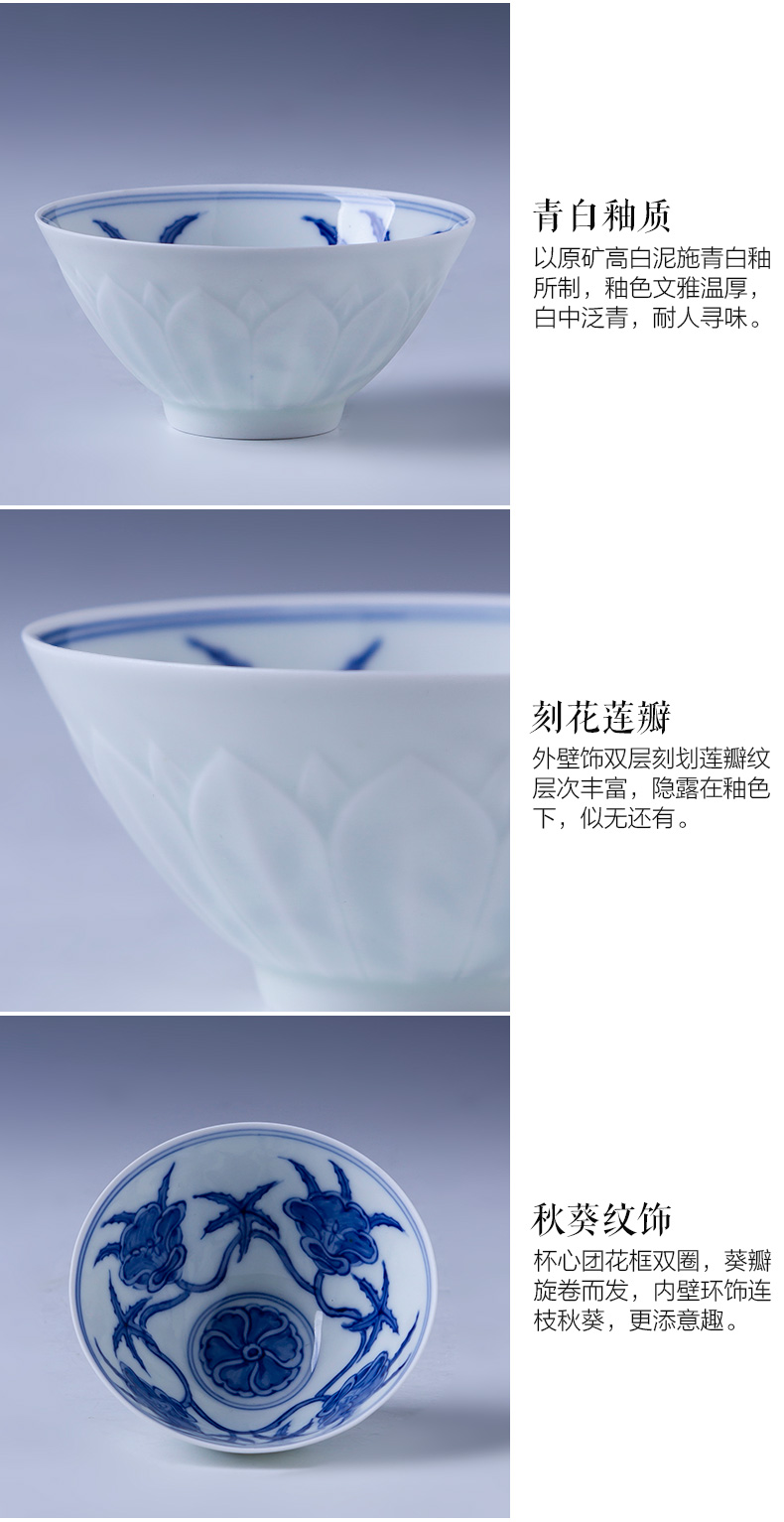 Santa teacups hand - made ceramic kungfu chenghua shadow violet petals blue okra grain hat to glass of jingdezhen tea service