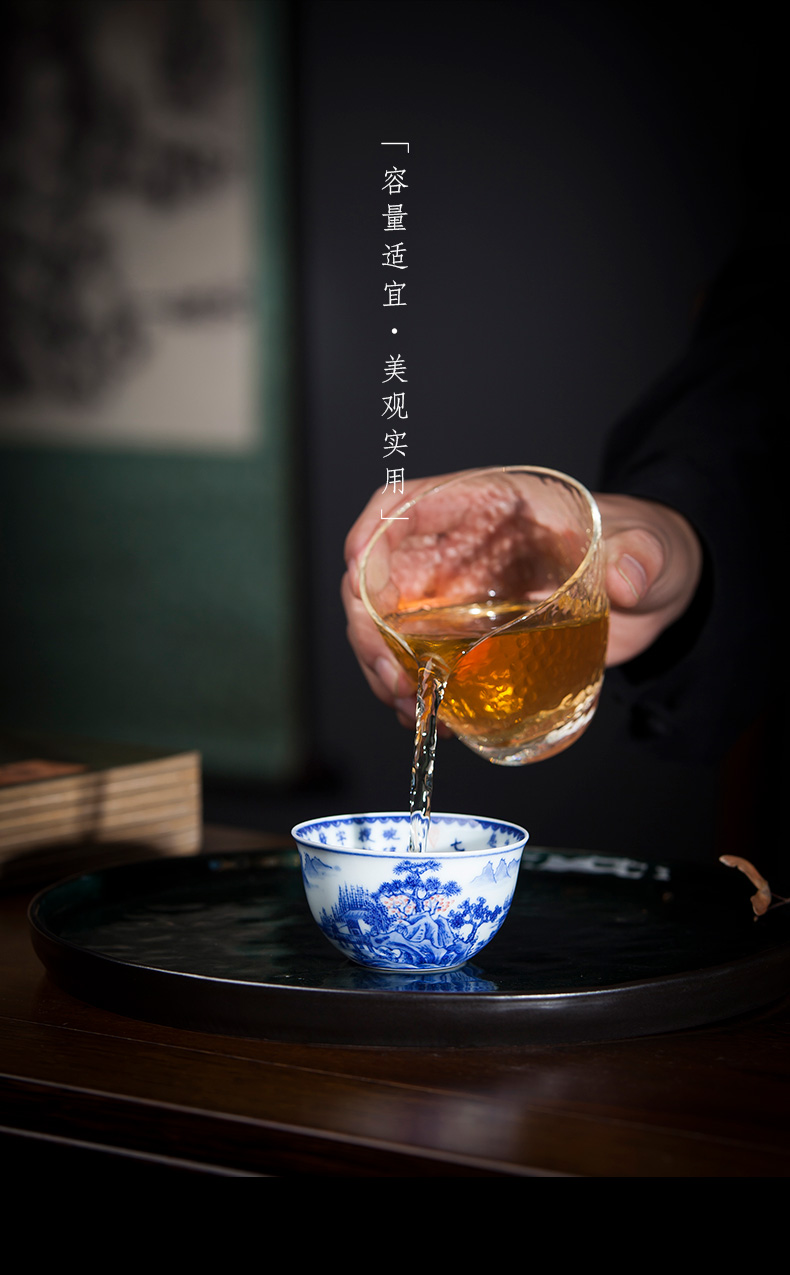 The big pure hand - made ceramic kung fu tea set blue and red color landscape poetry cup all hand of jingdezhen tea service master