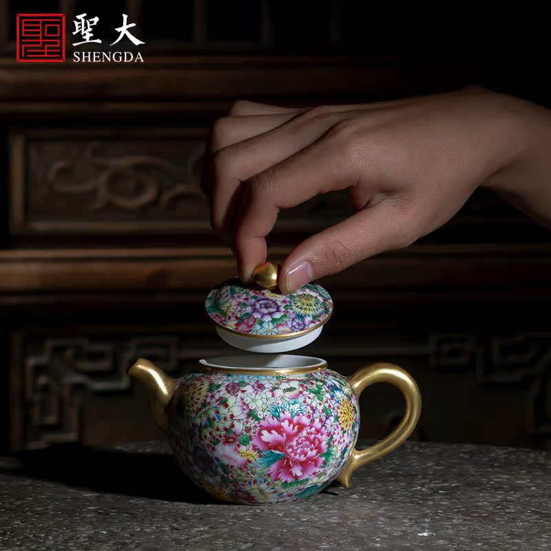The big hand colored enamel paint flower notes ceramic kung fu tea set teapot single pot all hand of jingdezhen tea service