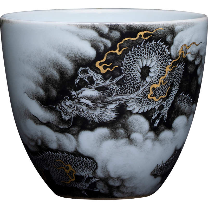 Holy big ceramic kung fu teacups hand - made color ink paint "hidden dragon master cup sample tea cup of jingdezhen tea service