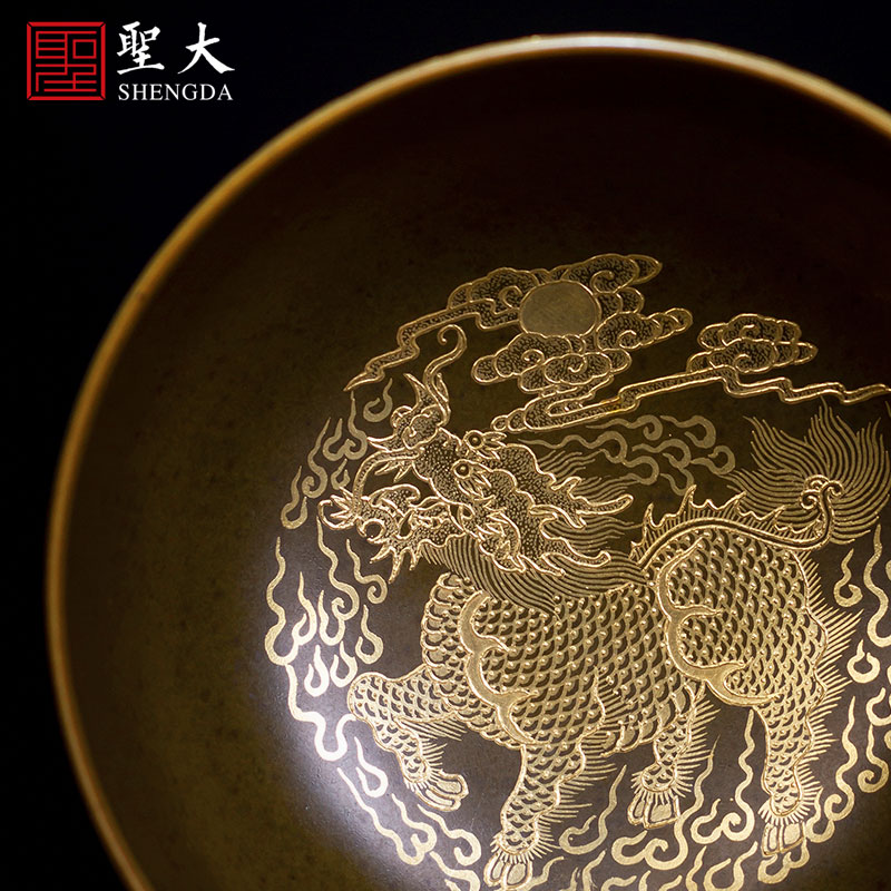 Holy big ceramic glaze at the end of the heap gold kylin grain master kung fu tea cups sample tea cup tea cup of jingdezhen tea service by hand