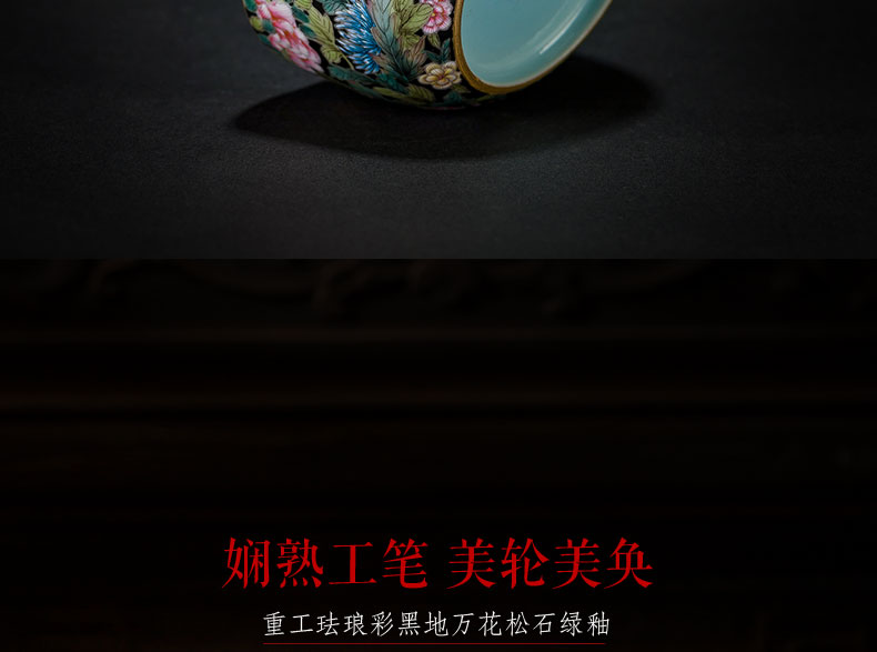 Holy big ceramic hand - made heavy black enamel flower turquoise glaze cup all hand of jingdezhen tea service master