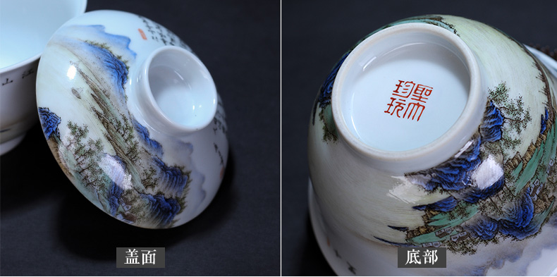 St large ceramic three tureen hand - made heavy pastel li Jiang Shantu verse tureen jingdezhen tea by hand