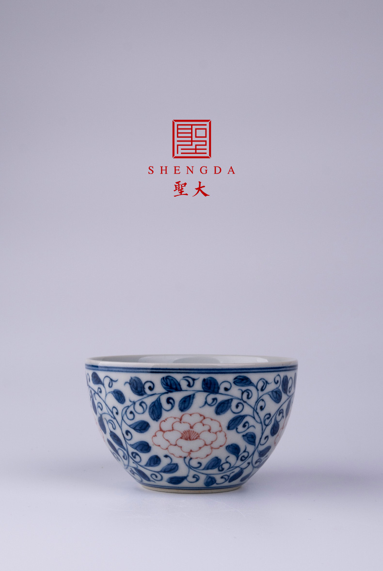 The big red color ceramic blue grass around branches uncluttered peony lines lie fa cup pure manual hand - made kung fu tea cups