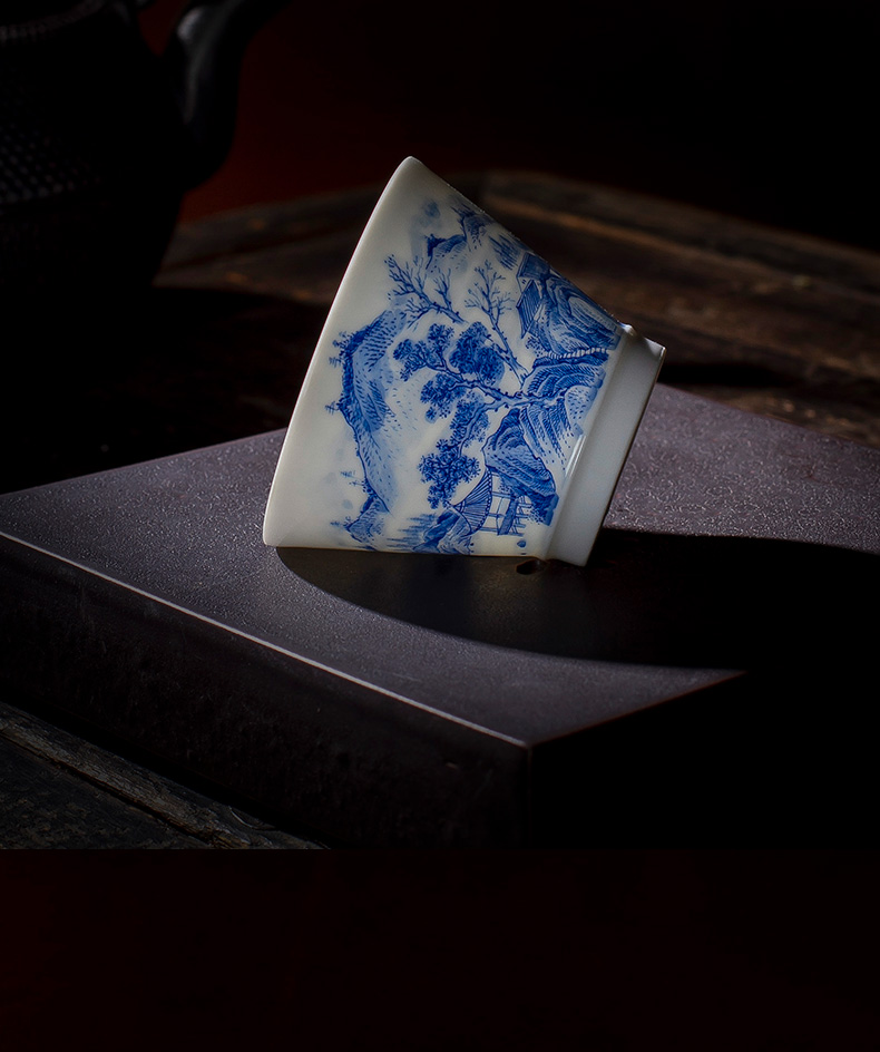 St the ceramic kung fu tea master cup hand - made jingdezhen blue and white landscape perfectly playable cup tea sample tea cup by hand