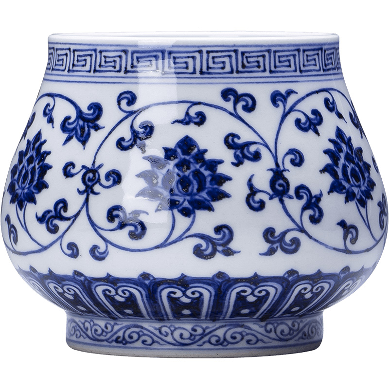 The big bucket hand - made ceramic slag fangming jingdezhen blue and white tie up branch lotus - water bearing all hand kung fu tea accessories