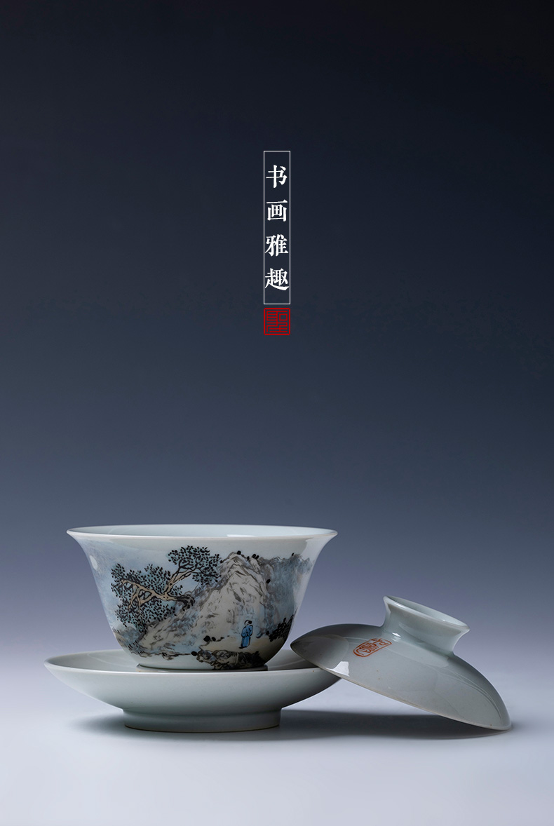 St large ceramic three tureen teacups hand - made of new color landscape to bowl full manual of jingdezhen tea service