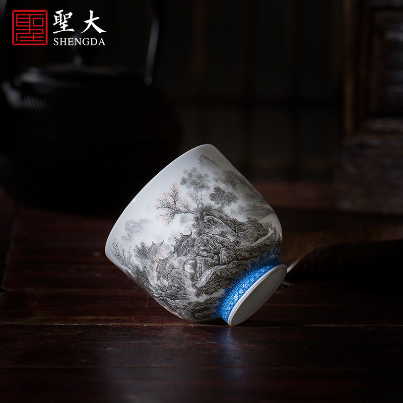 Holy big ceramic kung fu masters cup hand - made color ink cups scenery songshan temple hidden figure koubei jingdezhen tea set straight