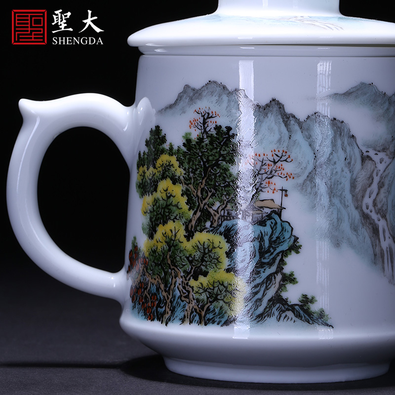 Holy big office cup hand - made ceramic pastel landscape cover cup comfortable belt filter keller cups of jingdezhen tea service