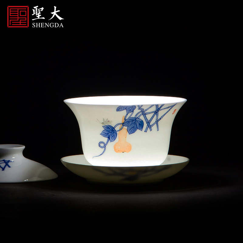 Holy big ceramic kung fu tea set 8 pieces of a complete set of blue and white color bucket hand - made ferro tureen suit set manual of jingdezhen