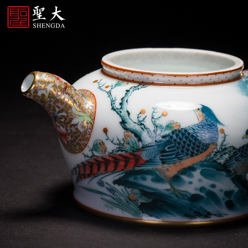 St next big teapot hand - made ceramic curios kung fu glaze colorful pheasant teapot full manual of jingdezhen tea service