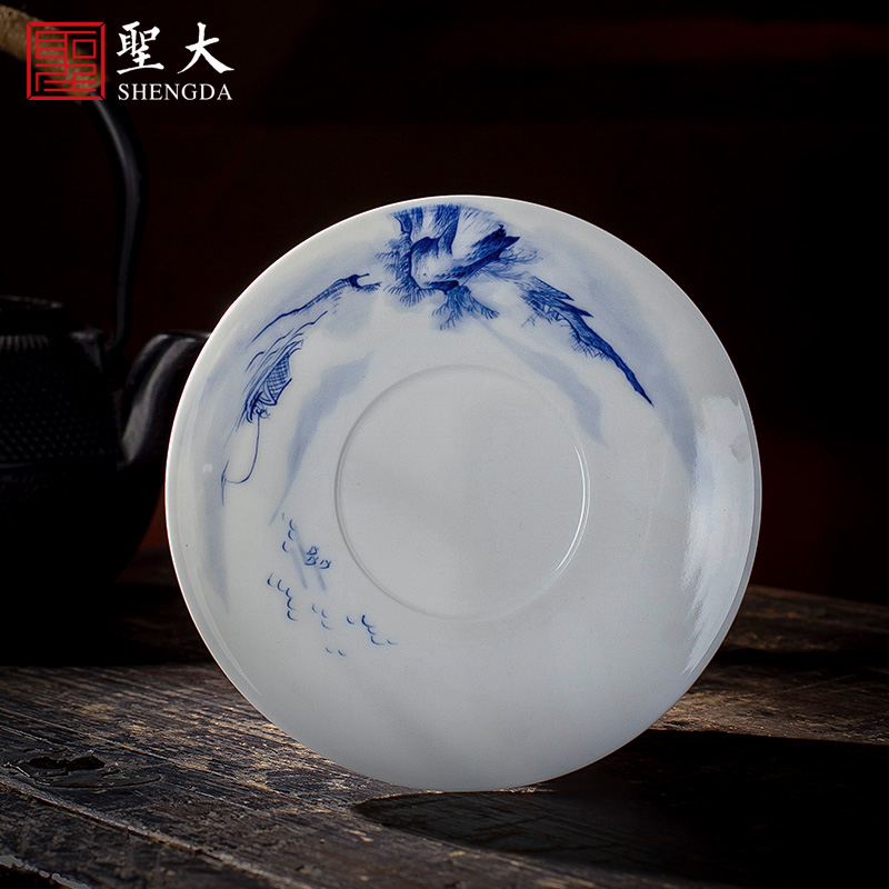 Holy big office cup hand - made ceramic porcelain cup with disc of a tea cup of jingdezhen tea service manually handle the boss cup