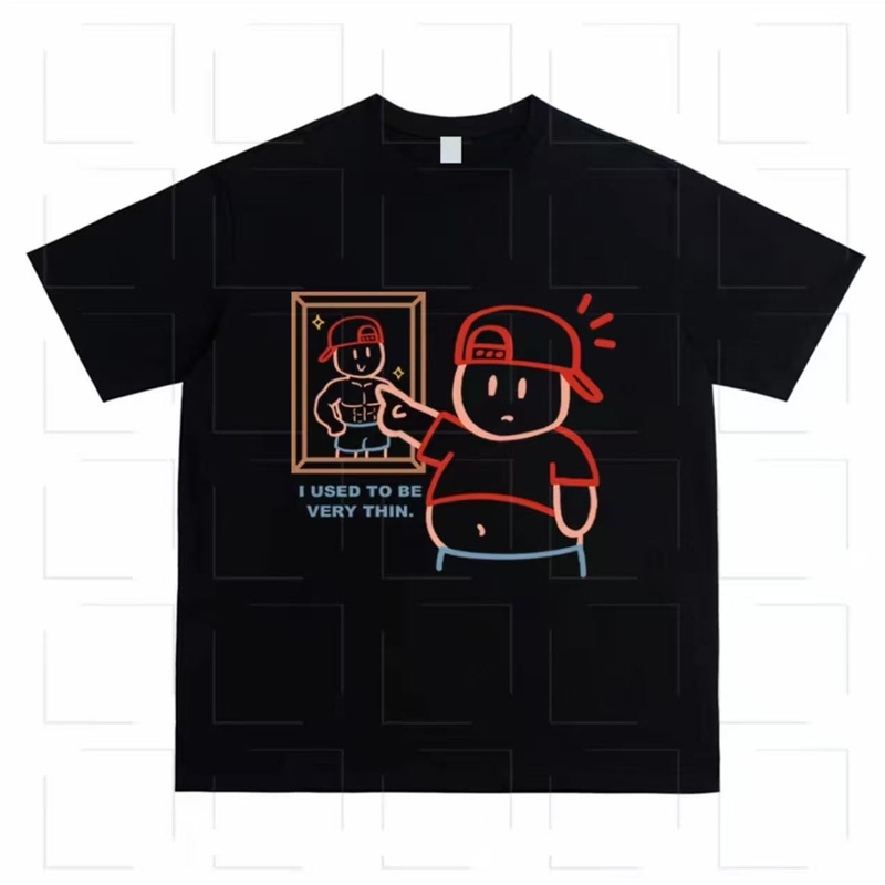 Ajiazo【Used to Be Thin】Pure Cotton Short-Sleeved Summer Trendy Printed Casual Unisex Top
