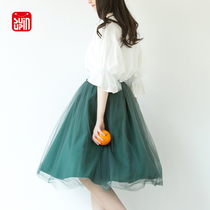 suin excellent product 2021 spring and summer new art loose elastic waist temperament mesh princess dress long skirt women