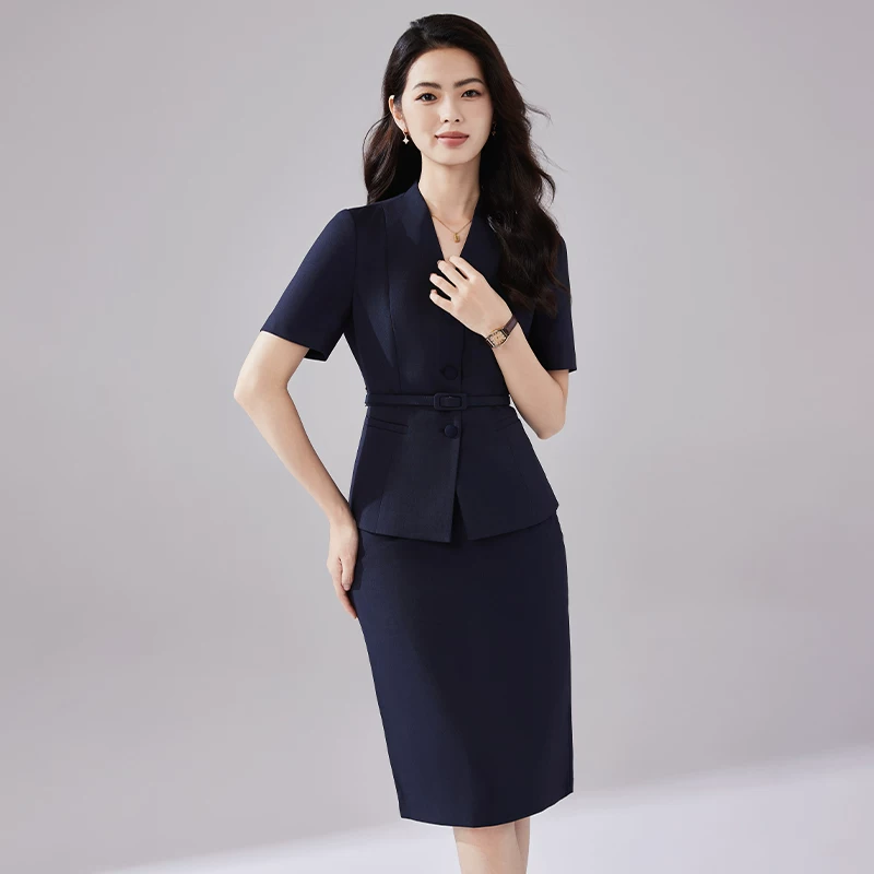 诗璐雅 Classic suit jacket, set for work, skirt, with short sleeve