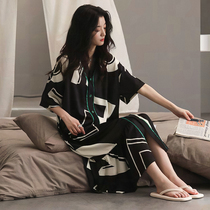 Nightgown female net red wind summer ice silk thin premium sense 2022 new cool pajamas female spring and autumn silk