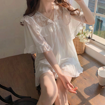 Sexy pajamas womens short-sleeved mesh thin princess 2022 new summer Modal ice silk sweet homewear