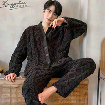 Coral velvet mens pajamas autumn and winter plus plush warm mens suit 2022 new net red home clothes