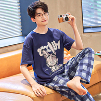 Pure cotton pajamas mens summer teenager short sleeves thin spring and autumn days 2022 new 100 cotton homewear