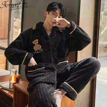Coral velvet mens pajamas winter style 2022 new net red teenager plus plus plus thick autumn and winter home clothes