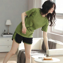 Sports pajamas womens summer loose outside 2022 new summer cotton can go out short-sleeved loungewear set