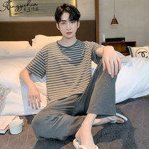 Cotton short-sleeved pajamas mens summer thin 2022 new Modal Spring and Autumn mens plus size homewear