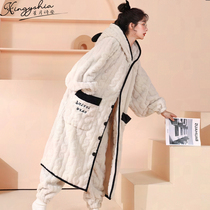 Coral fleece nightgown women autumn winter long 2022 new thickened plus plush net red warm winter pajamas womens set