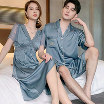 Sexy nightgown womens summer ice silk pajamas couple wear thin summer silk 2022 new one-man loungewear