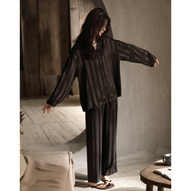 Striped pajamas women spring and autumn ice silk 2022 new summer thin long sleeves fashion silk two-piece set of home gowns