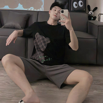 Summer pajamas mens pure cotton thin short sleeve shorts teen 2022 new summer loungewear men