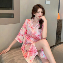 Ice silk nightgown womens summer 2022 new fashion premium sense of net red wind girl silk pajamas womens summer