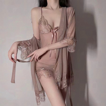 Sexy pajamas women summer ice silk two-piece set with chest cushion thin 2022 new silk suspender nightdress