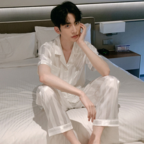 Summer pajamas men thin ice silk short sleeves 2022 new summer silk premium silk mens loungewear