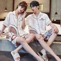 Cute pajamas womens summer ice silk couple set net red wind 2022 new short-sleeved thin one-man loungewear