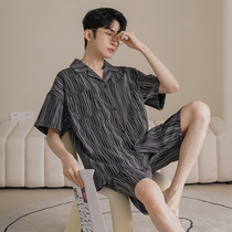 Summer pajamas men cotton short sleeves summer thin 2022 new teen size mens homewear mens