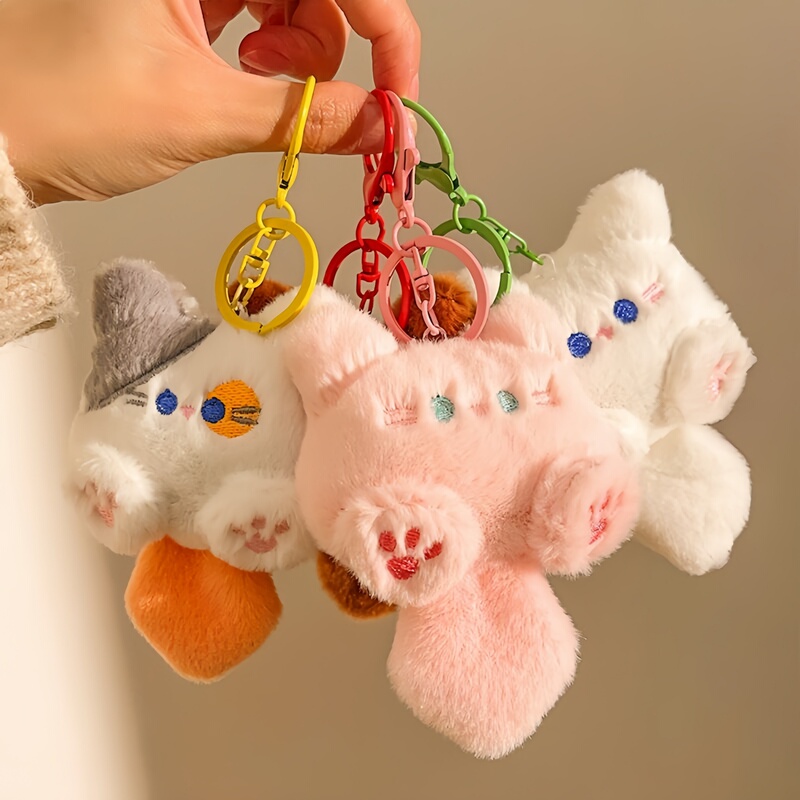 Super Cute Plush Long-Tailed Cat Keychain Pendant for Girls, Doll Backpack Decoration Accessories Wholesale