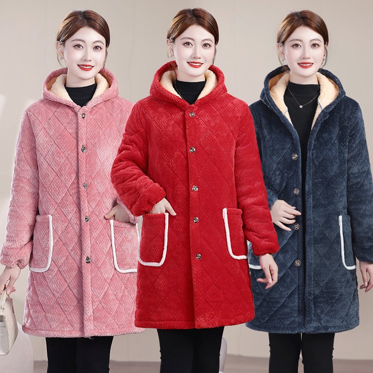 2025 Winter New Style Cotton Coat, Mid-Length, Large Size, Coral Fleece Warm Hooded Jacket for Women, with Added Fleece and Thickened Cotton Padding 2025 Winter New Style Cotton Coat, Mid-Length, Large Size, Coral Fleece Warm Hooded Jacket for Women, with Added Fleece and Thickened Cotton Padding