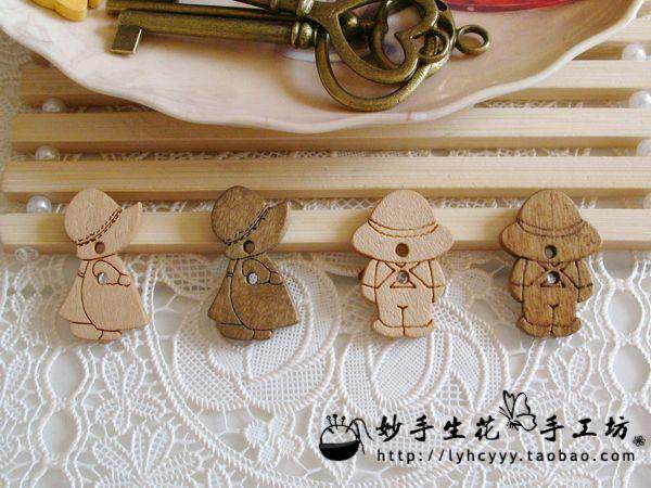 Manual cloth art DIY parquet clothing accessories wood buckle cartoon button small suo and Billy 1 dollar 3-Taobao