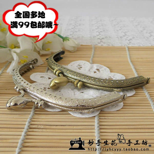 Handmade DIY lip gold bag accessories 12 5CM silver Bronze turquoise arched embossed mouth gold new head constant holes-Taobao