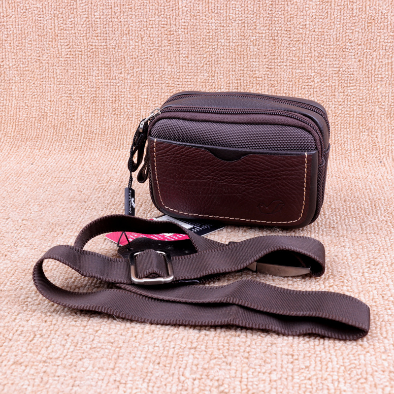 Genuine leather pocket men's multifunctional elderly mobile phone bag original single wearing leather strap double layer bag running outdoor key wallet