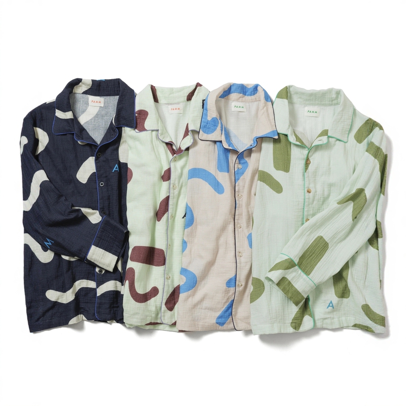 Japanese High-End Pajamas P@Mm Ocean Style Hand-Painted Print Breathable Sweat-Absorbent Double-Layer Gauze Couple Style Loungewear Set