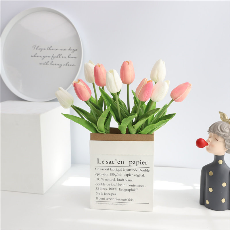 ins hand feel high simulation flower tulip fake flower furnishing dry flower bouquet photo props home decoration flower hem