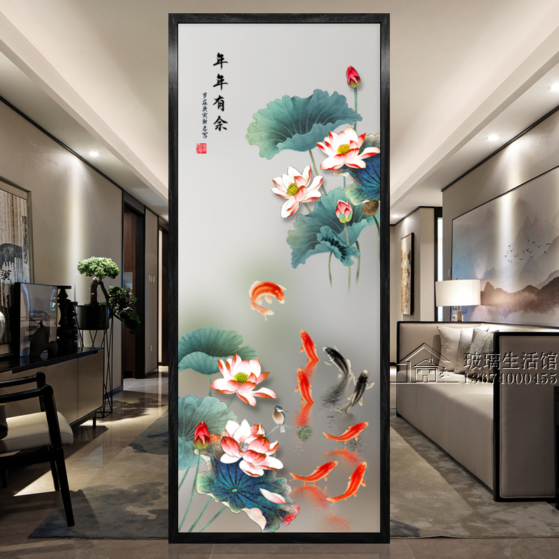 Custom Crafts Art Glass Screens Partition Living Room Genguan New Chinese Entry Frosted Light Transmission Minima Lotus photo-Taobao