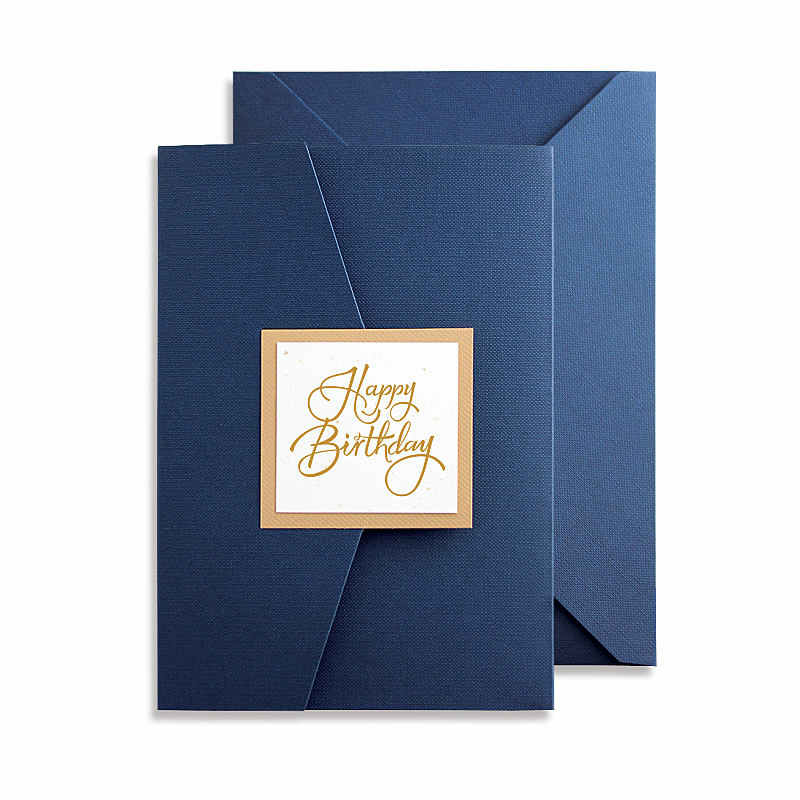 Birthday Greeting Card Custom Handwritten Card Creative Blank Business Thanks Staff Simple Gift Blessing Card Navy Blue